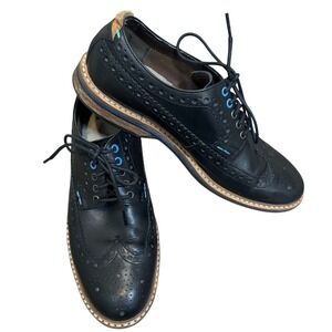 Clarks Black Wingtip Perforated Oxford‎ Lace Up Work Dress Shoes Men's Size 9M